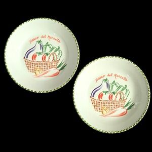 Set 2 La Primula  Pasta Soup Bowls Hand Painted Italy 8 1/4" Fresco del Mercato